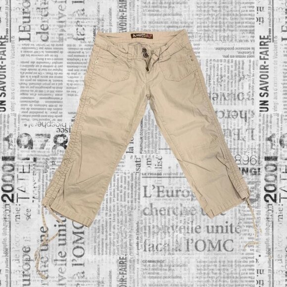 Y2K khaki capris with ruching and drawstrings - Picture 1 of 5